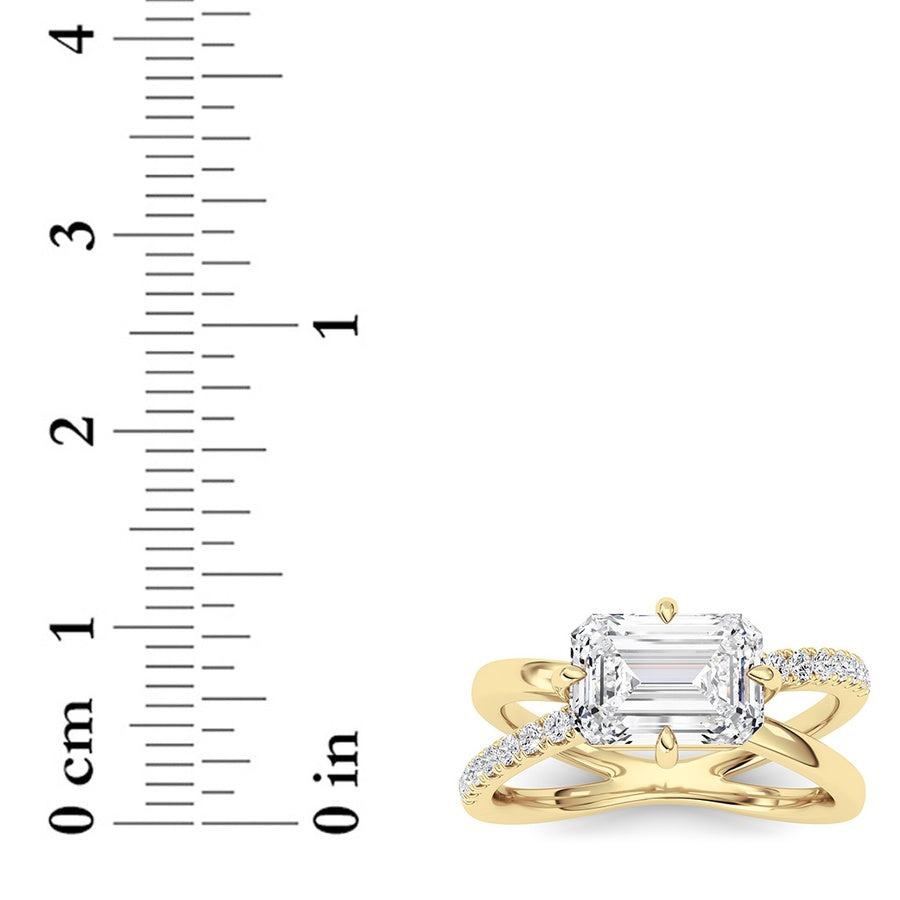2Cttw Emerald Shaped Lab Grown Diamond (F/VS) EastWest Accented Solitaire Ring in 14K Gold