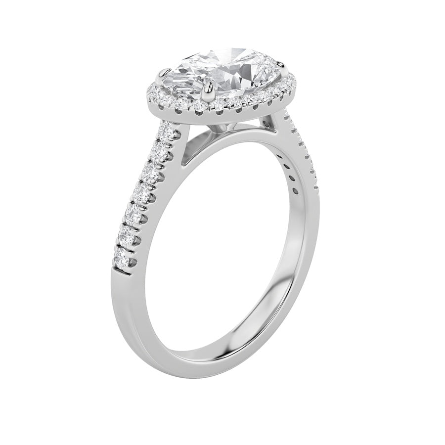 2Cttw Oval Shaped Lab Grown Diamond (F/VS) East West Accented Solitaire Ring in 14K Gold