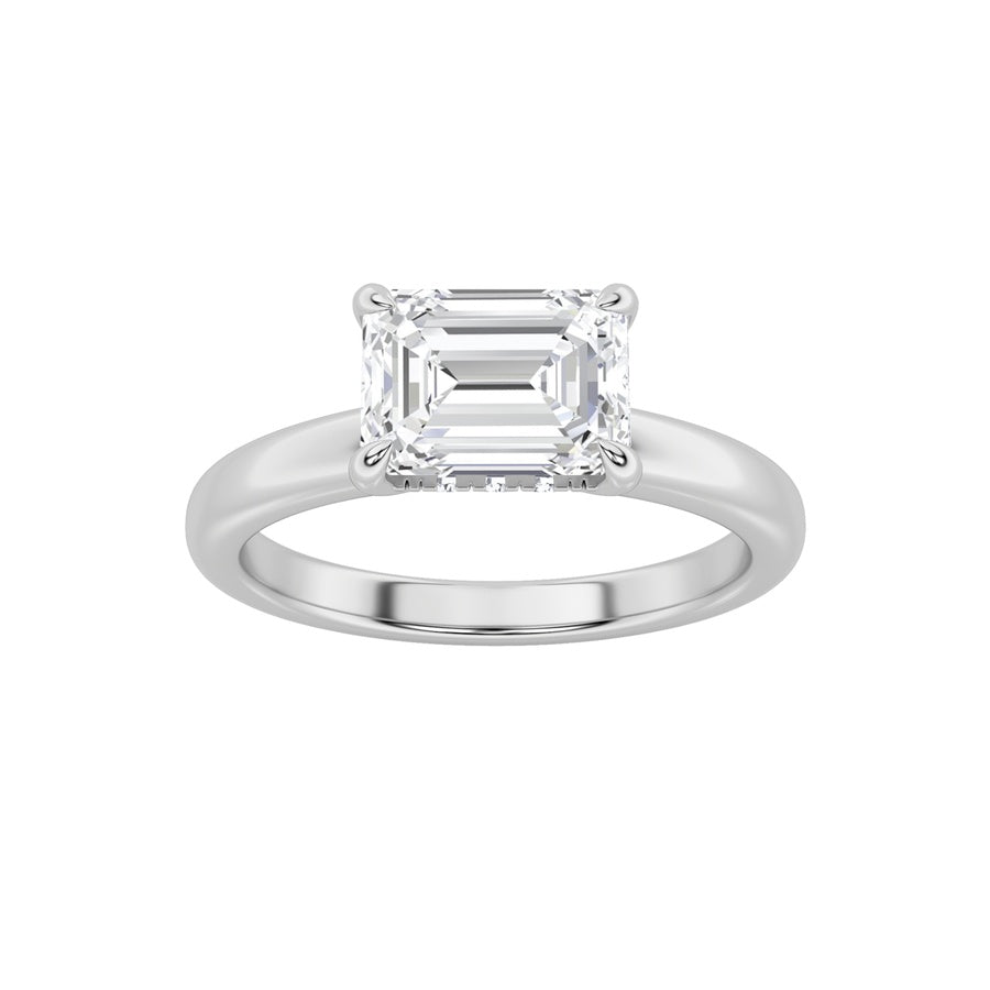 1.5Cttw Emerald Shaped Lab Grown Diamond (F/VS) East West Solitaire Ring in 14K Gold