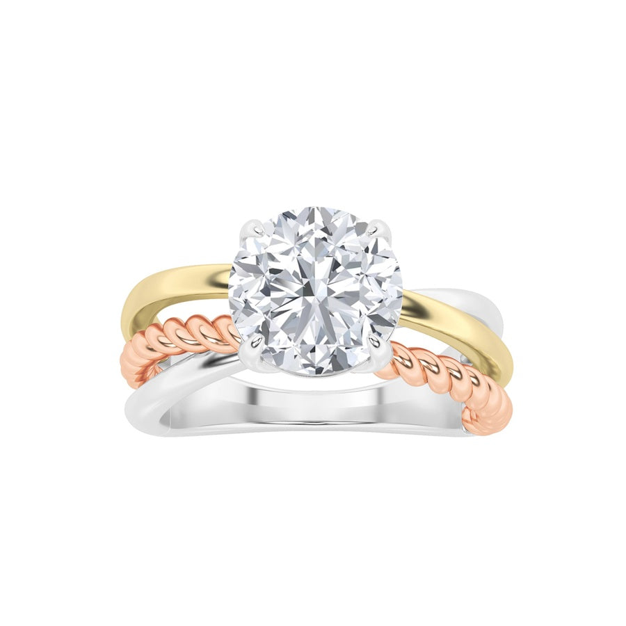 Round Shape Tri Color Solitaire Engagement Ring lab grown diamond