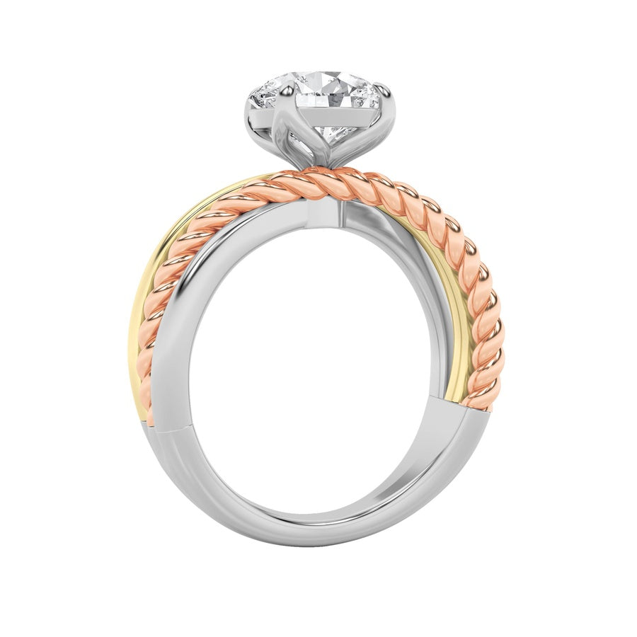 Round Shape Tri Color Solitaire Engagement Ring lab grown diamond