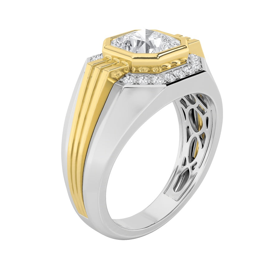3Cttw Asscher Shaped Lab Grown Diamond (F/VS) MensRing in 14K Gold