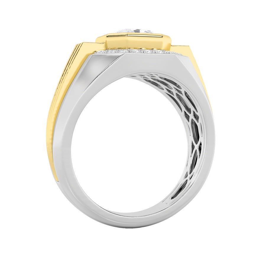 3Cttw Asscher Shaped Lab Grown Diamond (F/VS) MensRing in 14K Gold