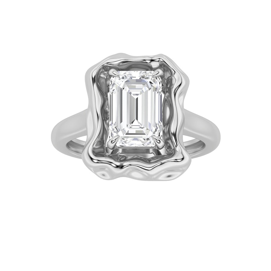 1.5Cttw Emerald Shaped Lab Grown Diamond (F/VS) Organic Design Solitaire Ring in 14K Gold