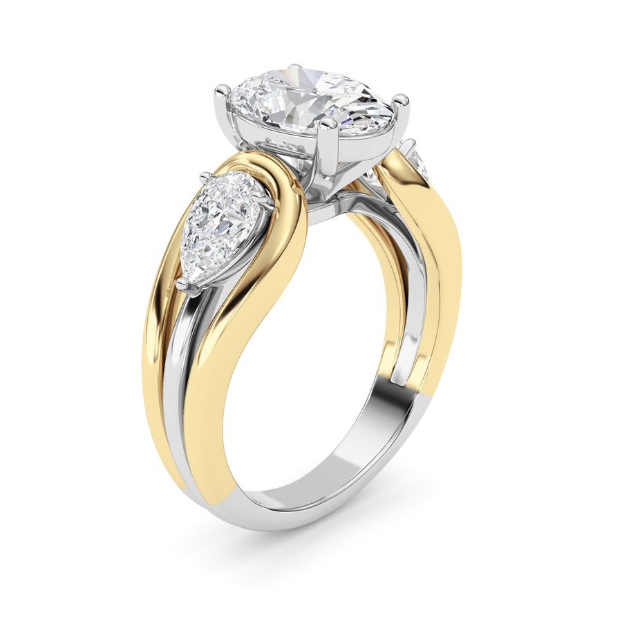 Oval Shape Tri Color Solitaire Engagement Ring lab grown diamond