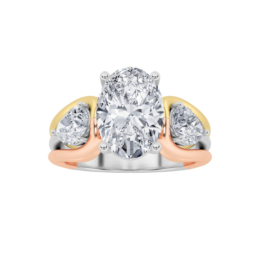 Oval Shape Tri Color Solitaire Engagement Ring lab grown diamond
