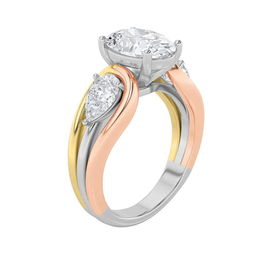 Oval Shape Tri Color Solitaire Engagement Ring lab grown diamond