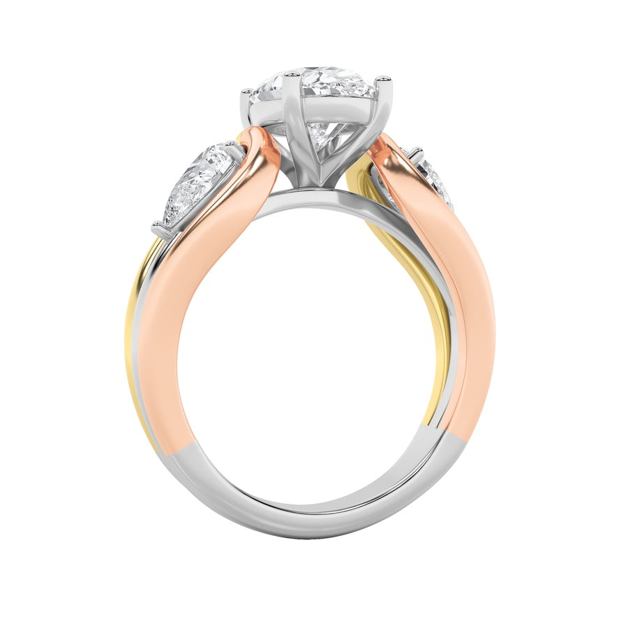 Oval Shape Tri Color Solitaire Engagement Ring lab grown diamond