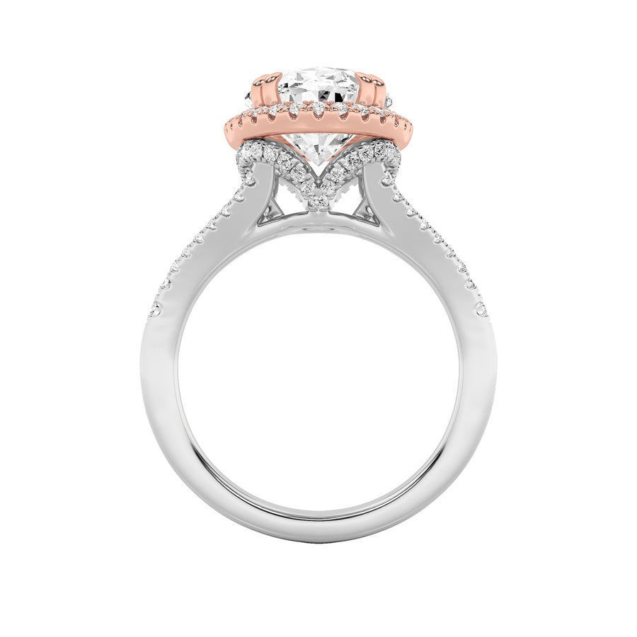 4.5Cttw Oval Shaped Lab Grown Diamond (F/VS) BoldAccented Statement Engagement Ring in 14K Gold