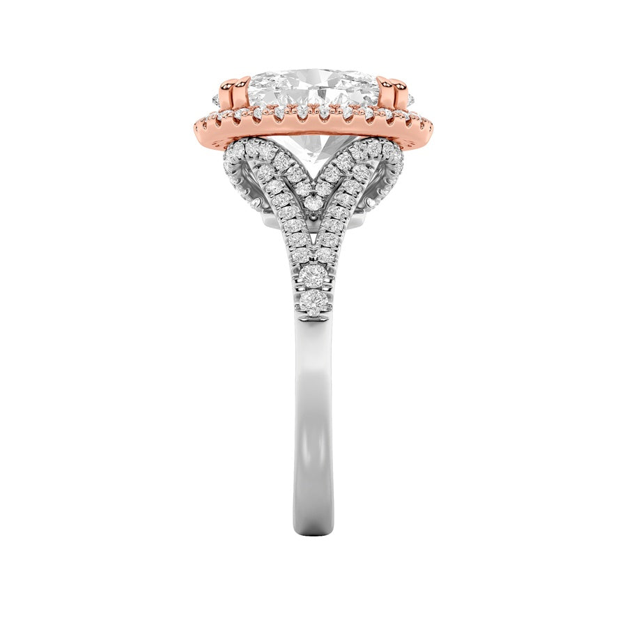 4.5Cttw Oval Shaped Lab Grown Diamond (F/VS) BoldAccented Statement Engagement Ring in 14K Gold