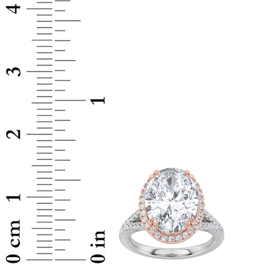 4.5Cttw Oval Shaped Lab Grown Diamond (F/VS) BoldAccented Statement Engagement Ring in 14K Gold