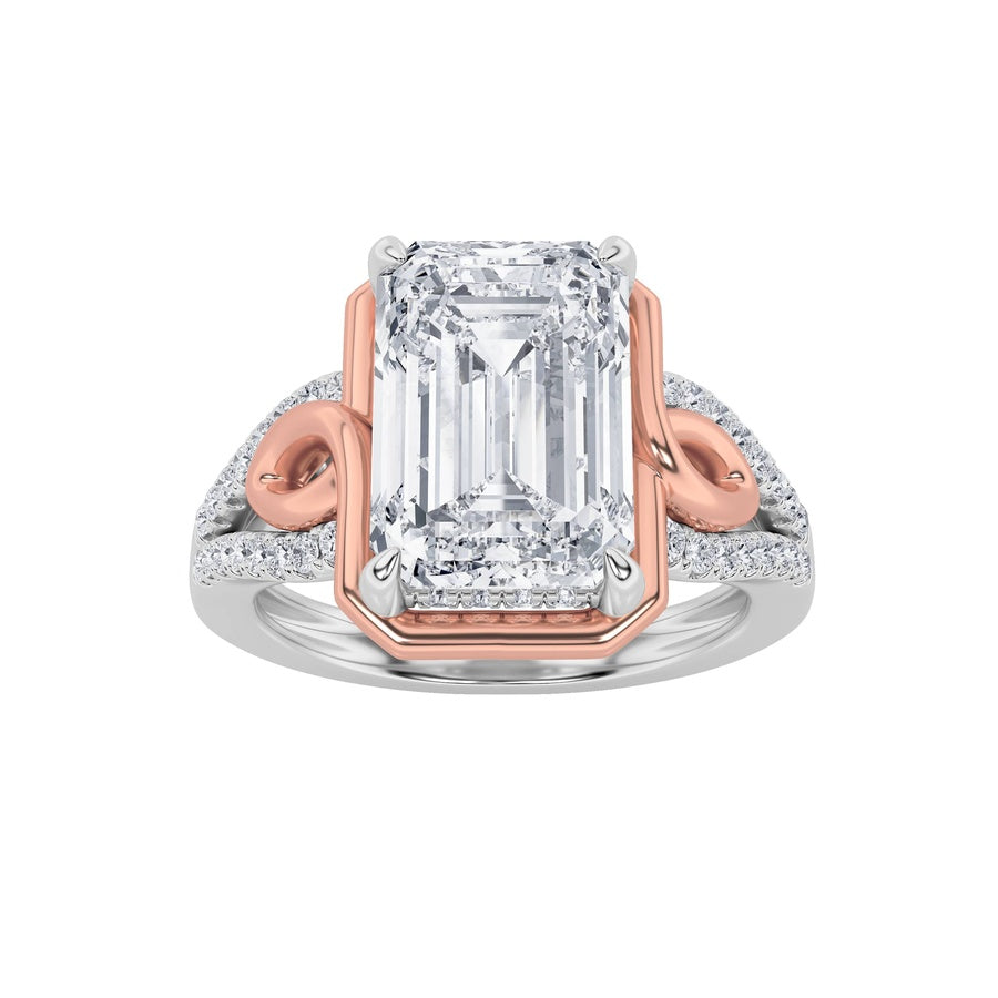 Emerald Shape Bold Accented Two Tone Engagement Ring lab grown diamond
