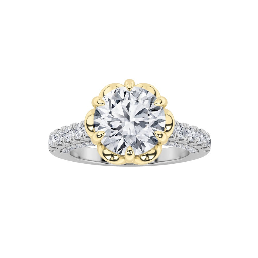 2.5Cttw Round Shaped Lab Grown Diamond (F/VS) TwoTone Solitaire Engagement Ring in 14K Gold