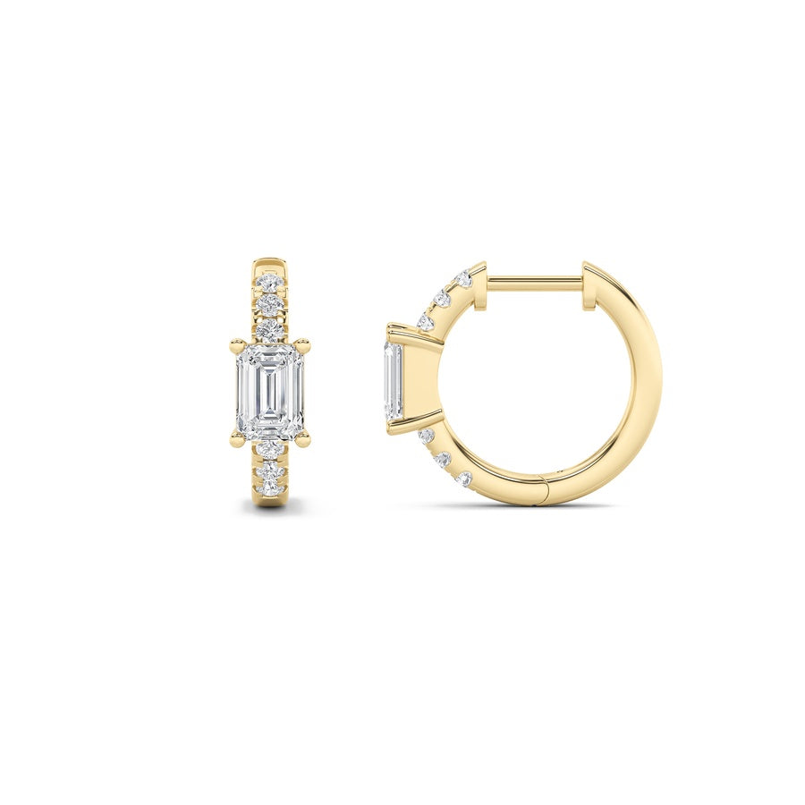 Emerald Shape Solitare Accent Huggie Earrings lab grown diamond