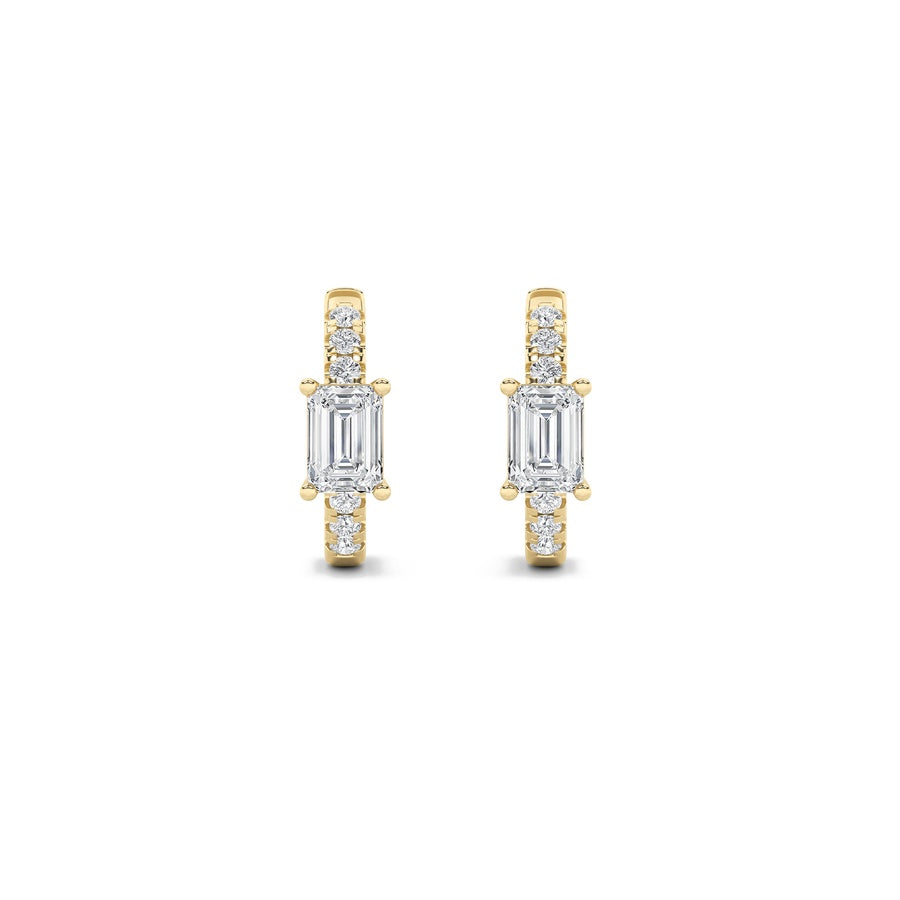 Emerald Shape Solitare Accent Huggie Earrings lab grown diamond
