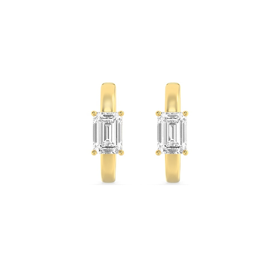 Emerald Shape Solitaire Huggie Earrings lab grown diamond