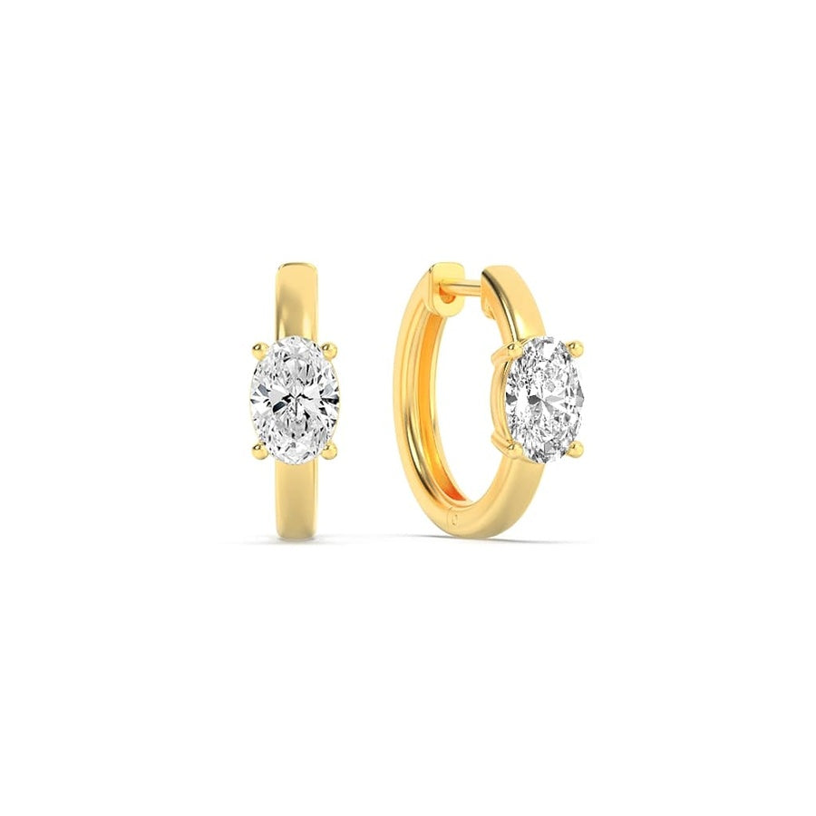 1.5Cttw Oval Shaped Lab Grown Diamond (F/VS) Solitaire Huggie Earrings in 14K Gold