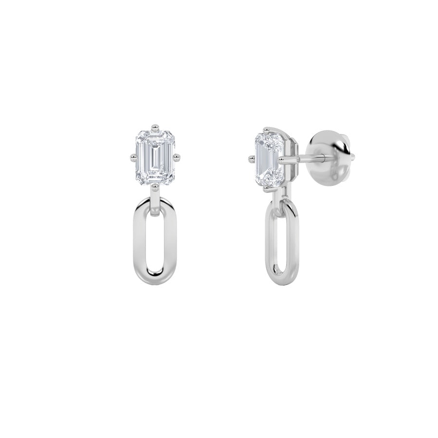 Emerald Shape Paperclip Dangle Earrings lab grown diamond