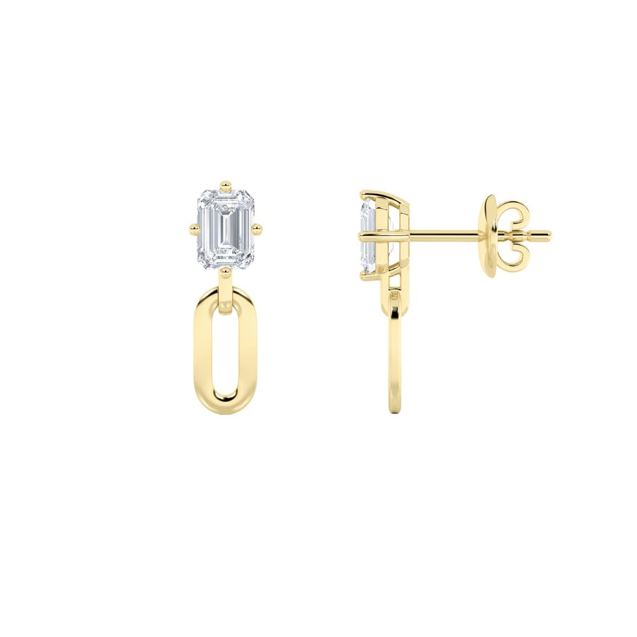 Emerald Shape Paperclip Dangle Earrings lab grown diamond