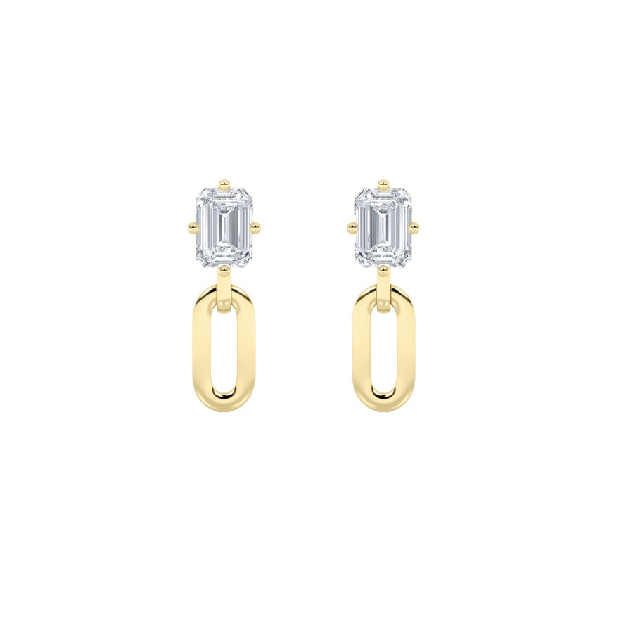 Emerald Shape Paperclip Dangle Earrings lab grown diamond