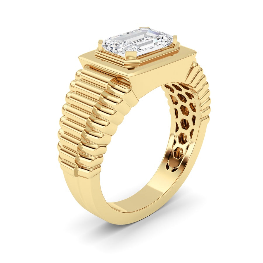 2.5Cttw Emerald Shaped Lab Grown Diamond (F/VS) Mens Ring in 14K Gold
