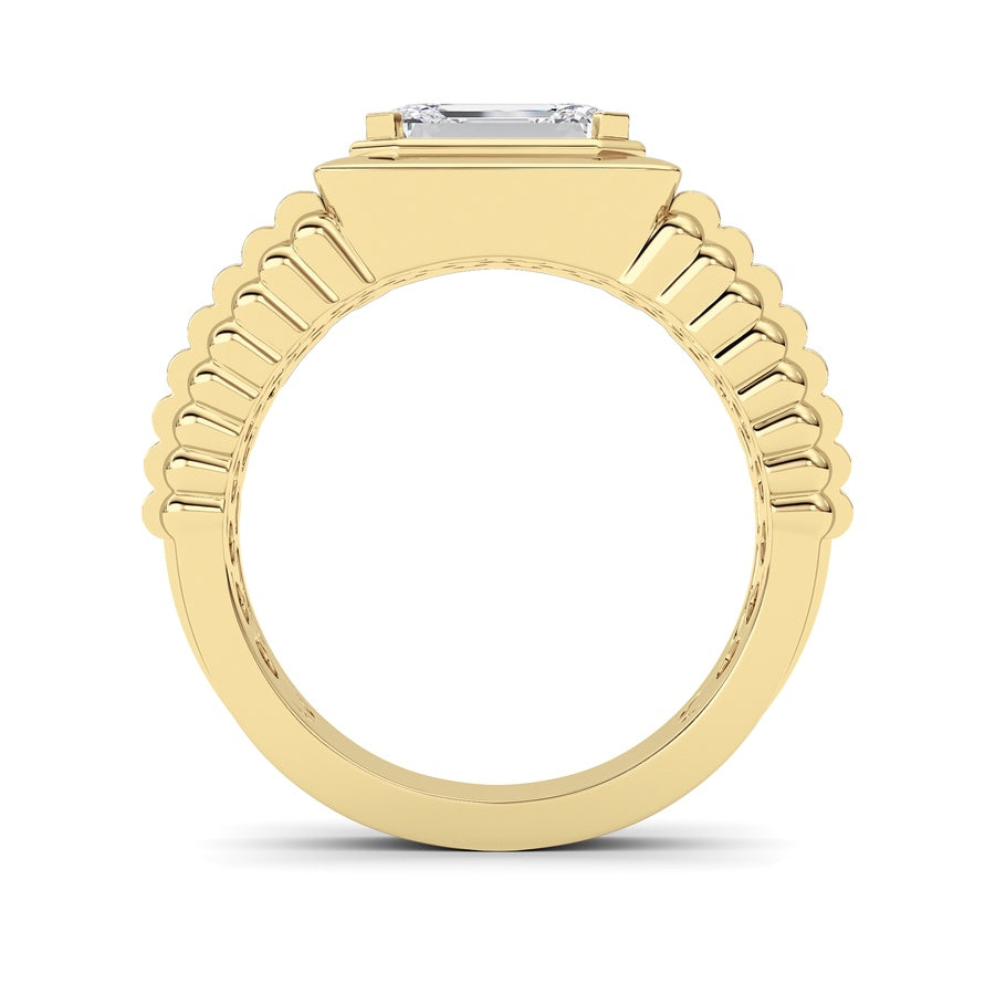 2.5Cttw Emerald Shaped Lab Grown Diamond (F/VS) Mens Ring in 14K Yellow Gold