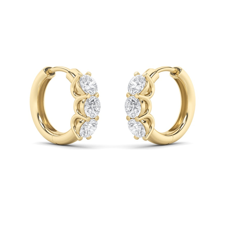 2Cttw Round Shaped Lab Grown Diamond (G/VS) ThreeStone Huggie Earrings in 10K Gold