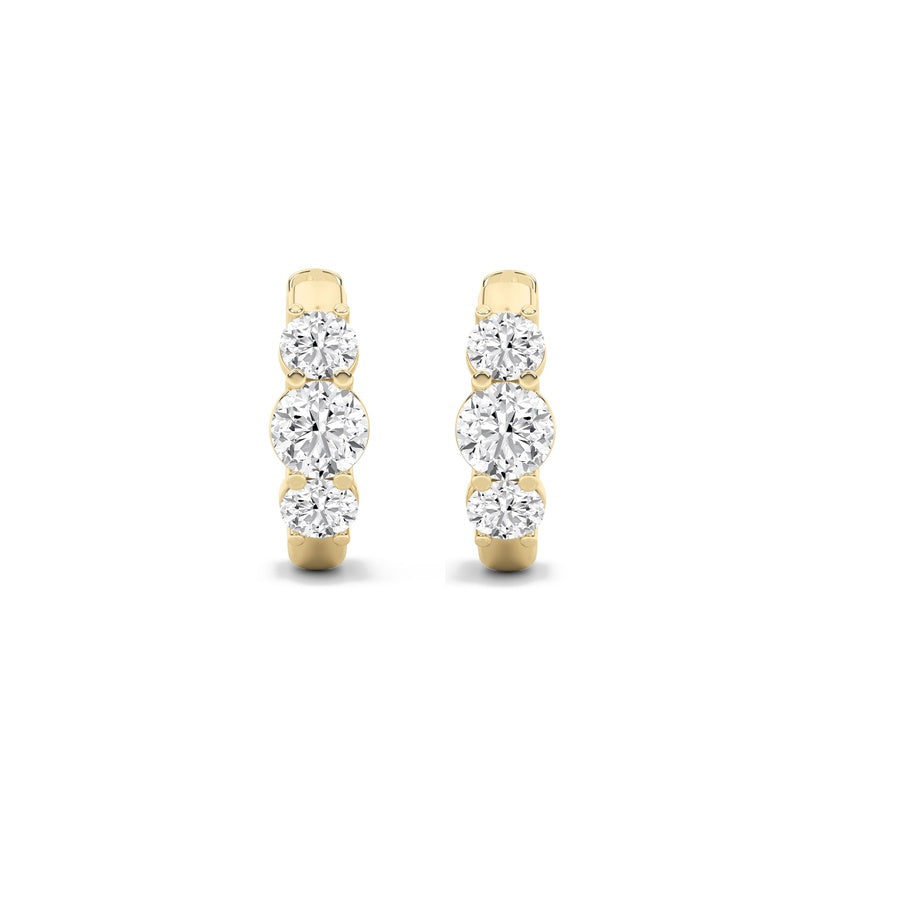 Round Shape Three Stone Huggie Earrings lab grown diamond