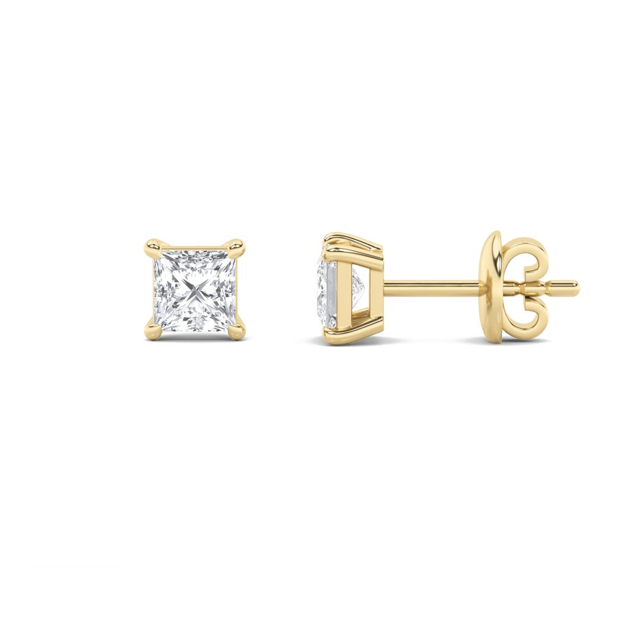 5Cttw Princess Shaped Lab Grown Diamond (F/VS) Classic Basket Set Stud Earrings in 14K Gold