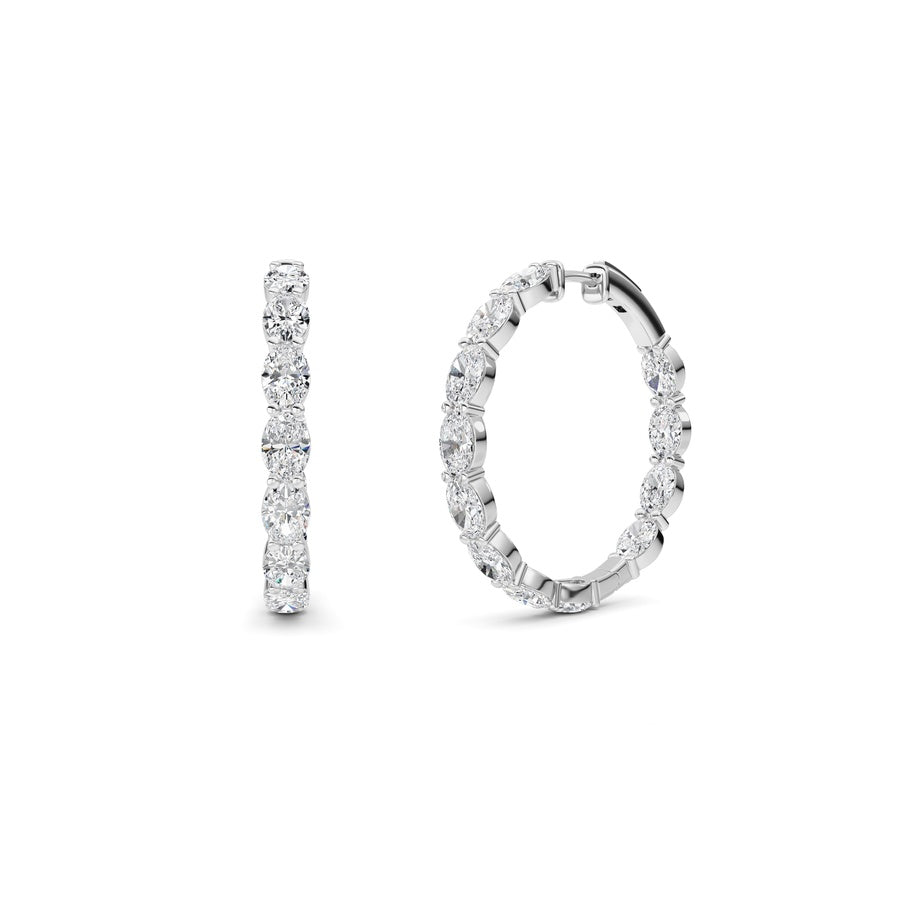 10Cttw Oval Shaped Lab Grown Diamond (F/VS) InsideOut Hoop Earrings in 14K White Gold