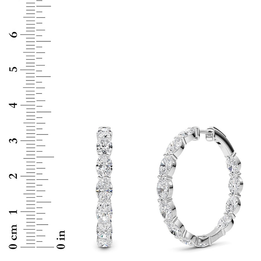 10Cttw Oval Shaped Lab Grown Diamond (F/VS) InsideOut Hoop Earrings in 14K White Gold