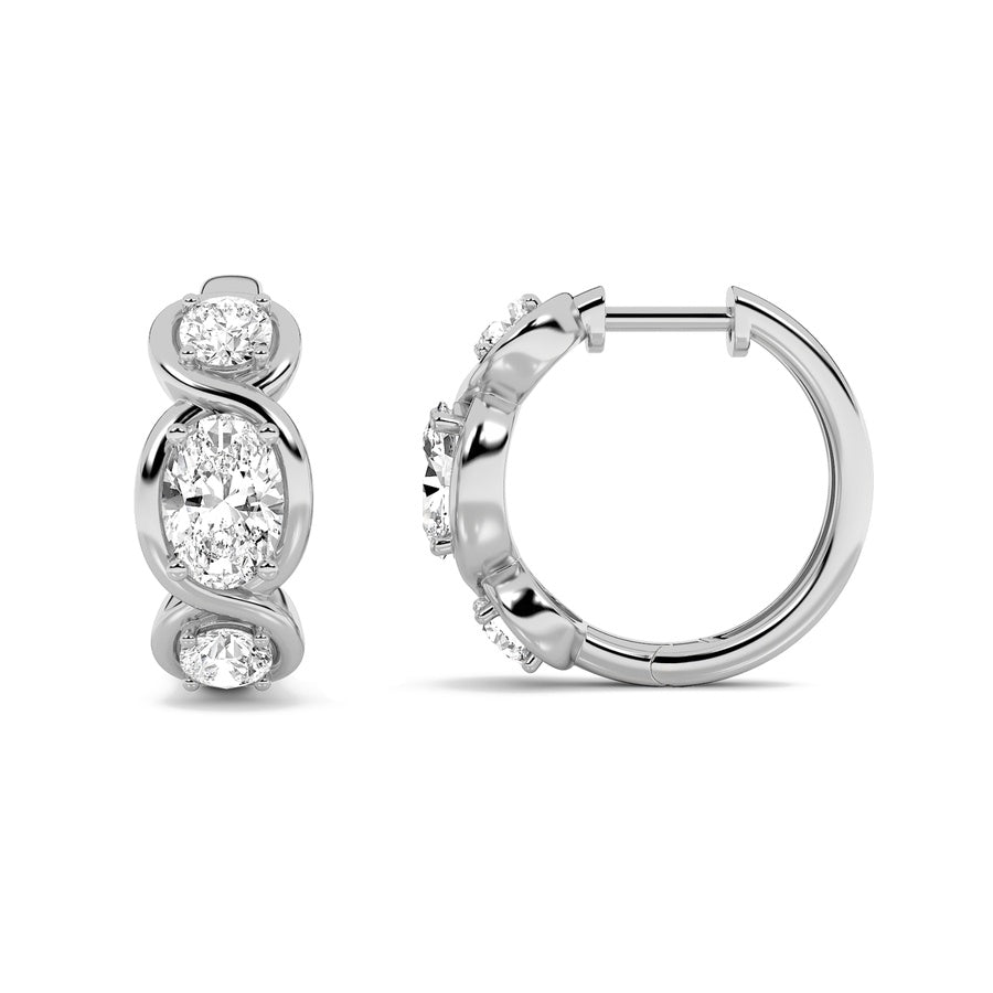 Oval Shape Three Stone Huggie Earrings lab grown diamond