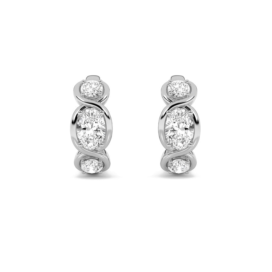 Oval Shape Three Stone Huggie Earrings lab grown diamond