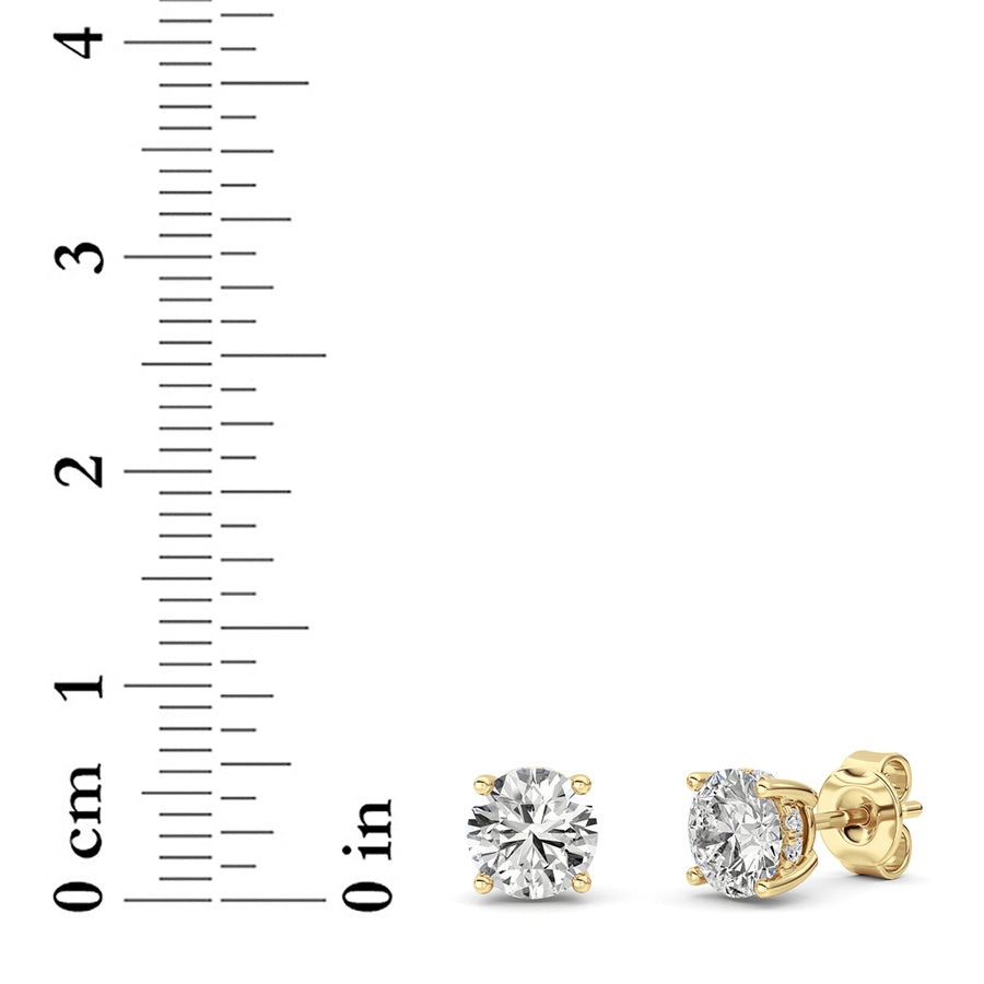 2Cttw Round Shaped Lab Grown Diamond (F/VS) HiddenHalo Stud Earrings in 14K Gold