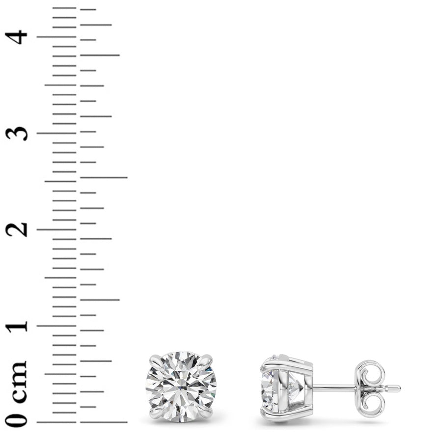 3Cttw Round Shaped Lab Grown Diamond 4 Prong StudEarrings in 14K Gold (G/VS)
