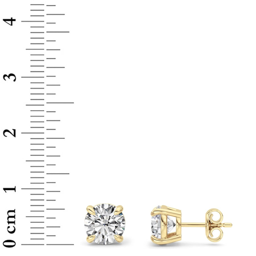 3Cttw Round Shaped Lab Grown Diamond 4 Prong StudEarrings in 14K Gold (G/VS)