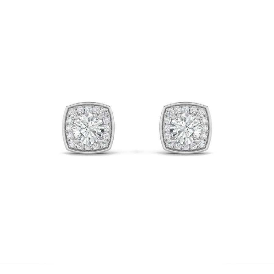 2Cttw Round Shaped Lab Grown Diamond (F/VS) Halo Stud Earrings in 14K Gold