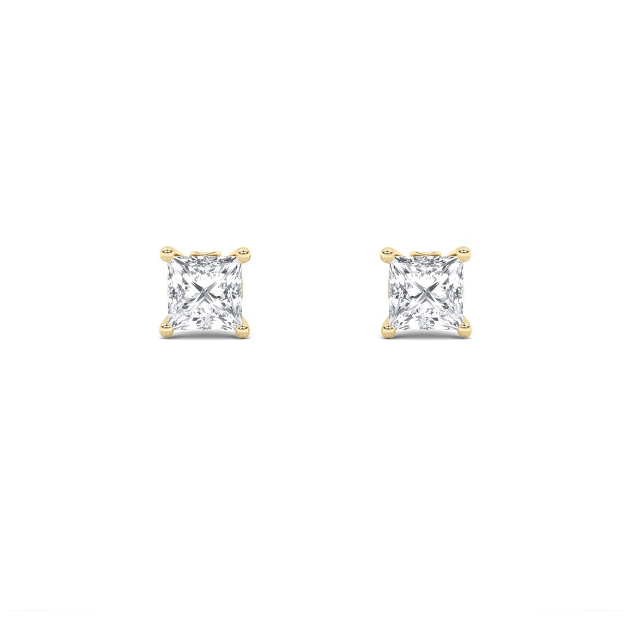 Princess Shape Tulip Head Stud Earrings lab grown diamond