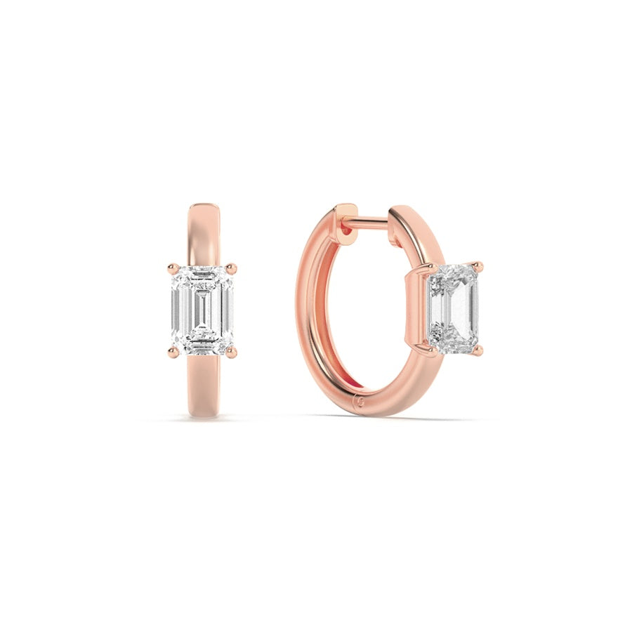 Emerald Shape Solitaire Huggie Earrings lab grown diamond
