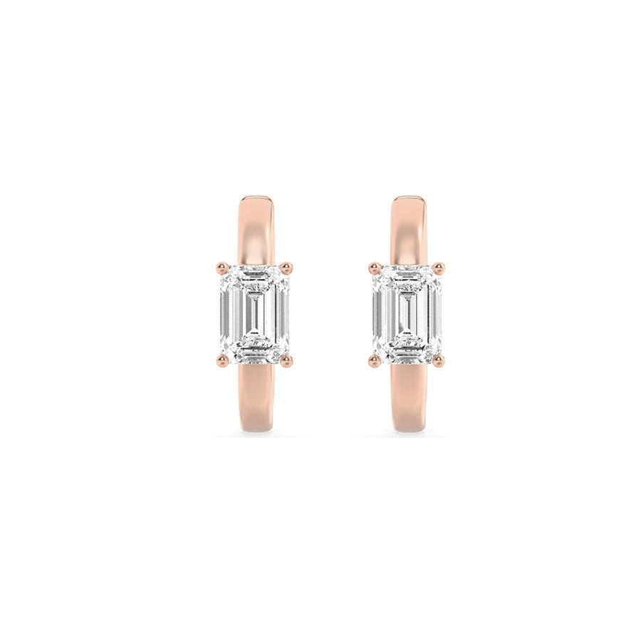 Emerald Shape Solitaire Huggie Earrings lab grown diamond