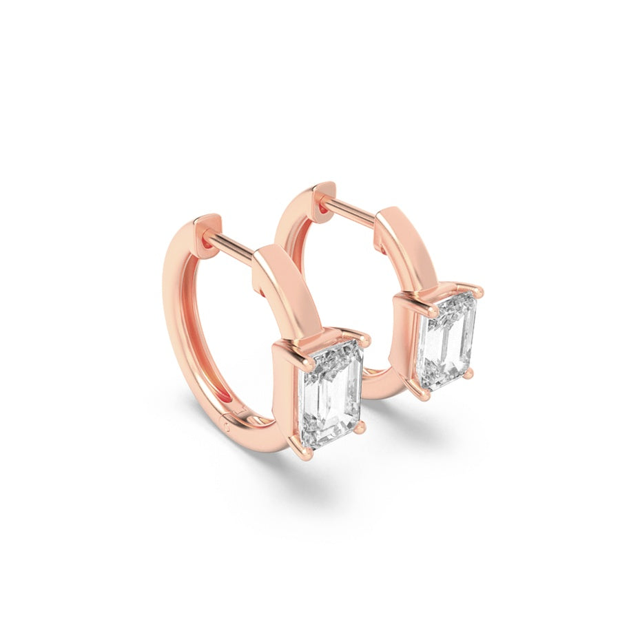 Emerald Shape Solitaire Huggie Earrings lab grown diamond