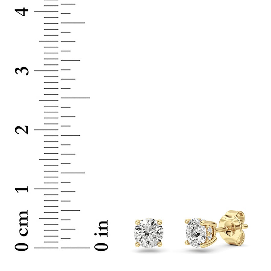1Cttw Round Shaped Lab Grown Diamond (F/VS) HiddenHalo Stud Earrings in 14K Gold