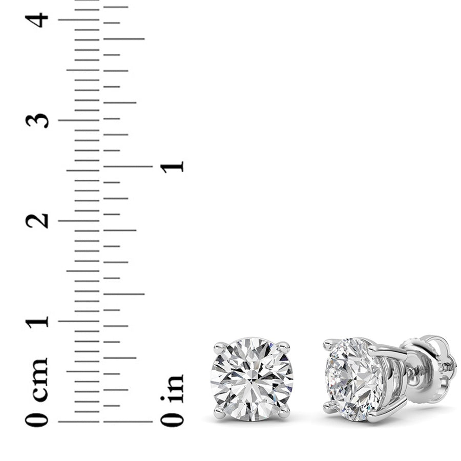 4Cttw Round Shaped Lab Grown Diamond (G/VS) Stud Earrings in 14K White Gold