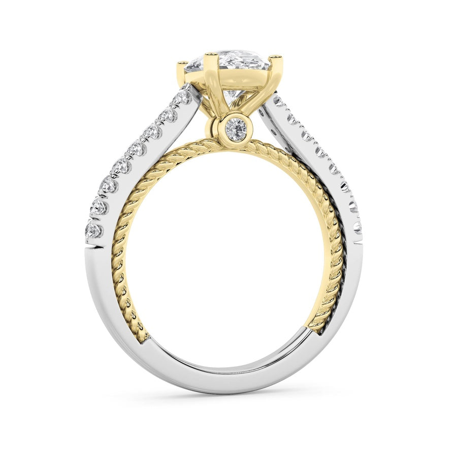2Cttw Oval Shaped Lab Grown Diamond (F/VS) Two Tone Accented Rope Design Engagement Ring in 14K Gold