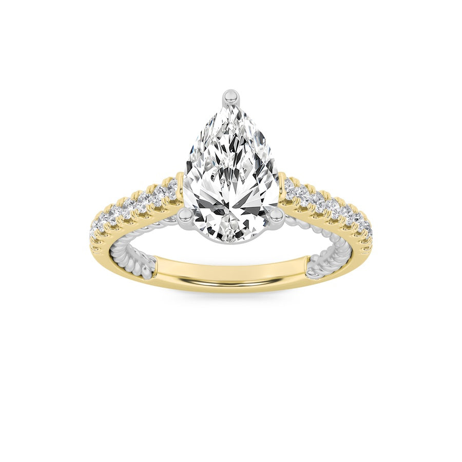 2Cttw Pear Shaped Lab Grown Diamond (F/VS) Two Tone Accented Rope Design Engagement Ring in 14K Gold