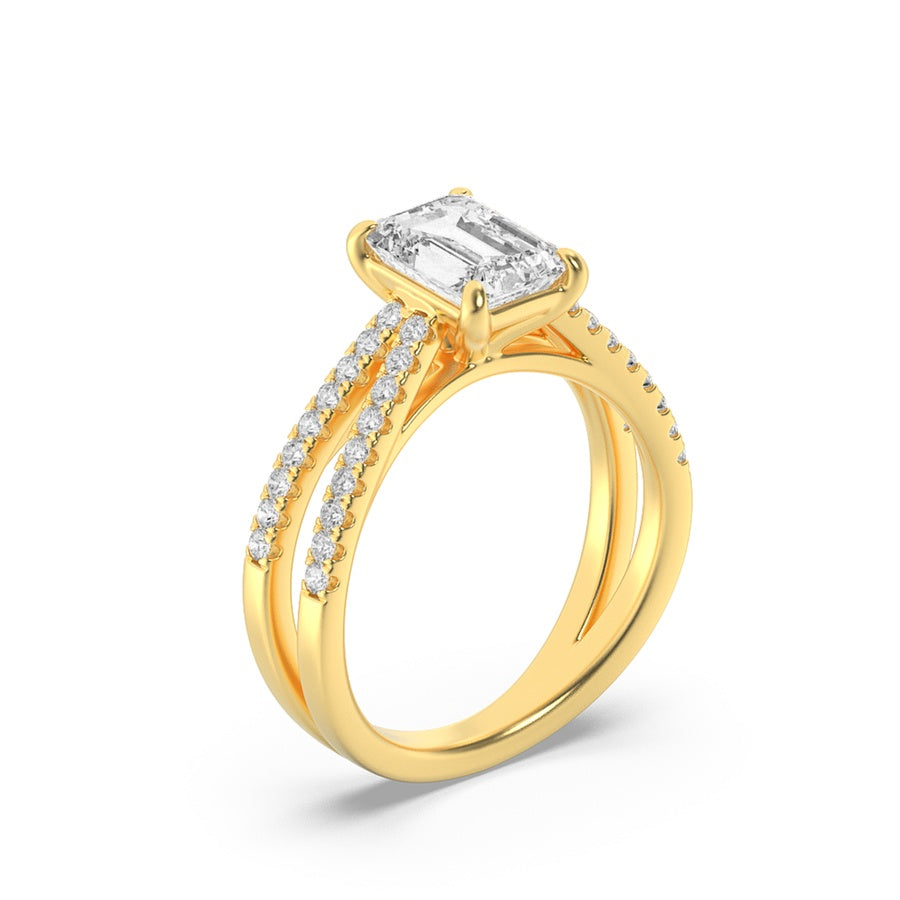 Emerald Shape Cross Shank Accented Engagement Ring lab grown diamond