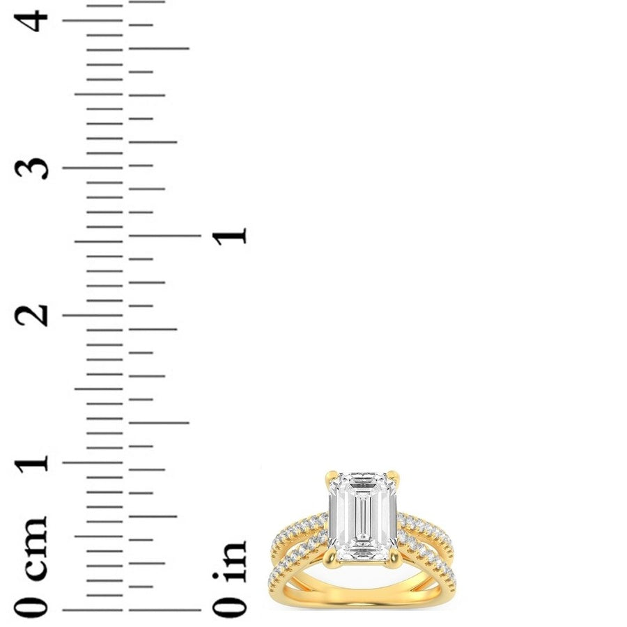 Emerald Shape Cross Shank Accented Engagement Ring lab grown diamond