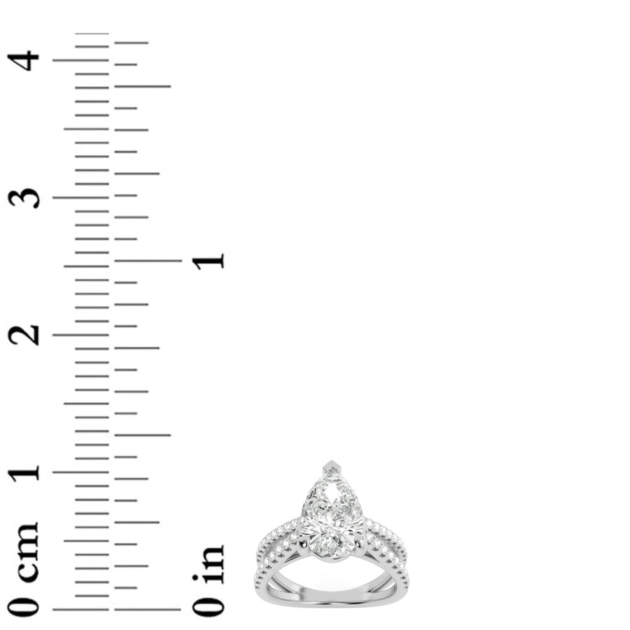 2Cttw Pear Shaped Lab Grown Diamond (F/VS) Cross Shank Accented Engagement Ring in 14K Gold