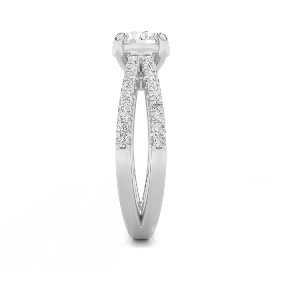 2Cttw Round Shaped Lab Grown Diamond (F/VS) CrossShank Accented Engagement Ring in 14K Gold