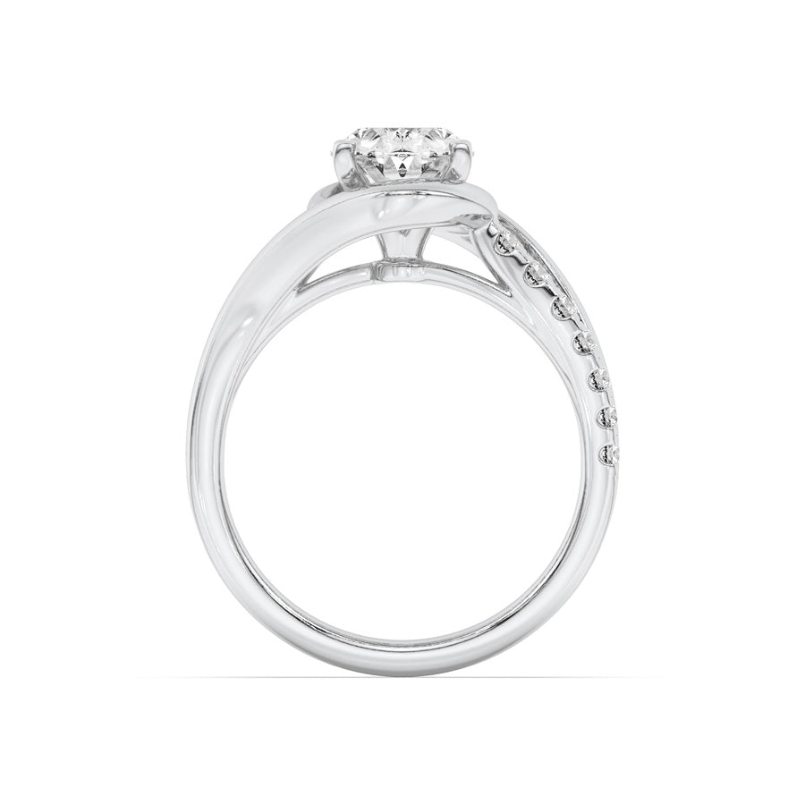 2Cttw Oval Shaped Lab Grown Diamond (G/VS) Swirl Shank Accented Engagement Ring in 14K Gold